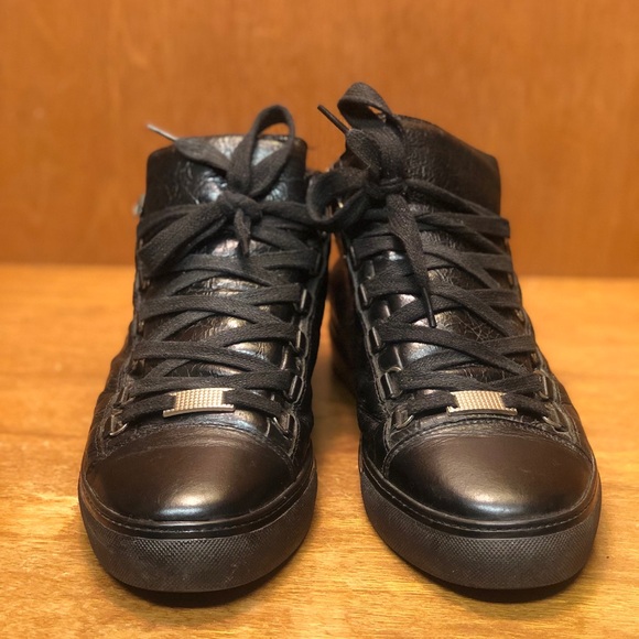 Men’s Designer Balenciaga Arena Black Leather High Sneakers size 44 - Picture 3 of 7